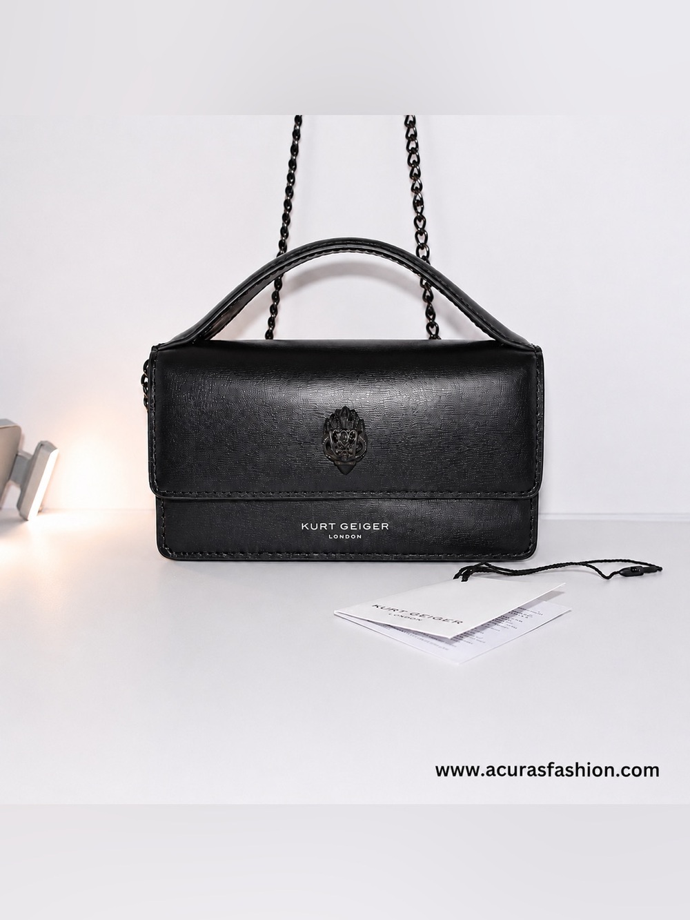 Kurt Geiger Black Leather Mini Crossbody with Chain Strap
